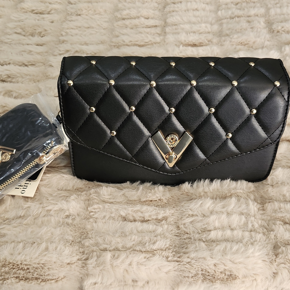 NWT Valentino Orlandi Studed Diamond Cut Vegan Leather Crossbody Bag W/Coin